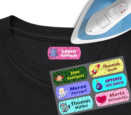 40 Etiketten zum Aufbügeln mit personalisierter Kleidung. Maße 5 cm x 2 cm (Weltraum-Symbole) von CrisPhy