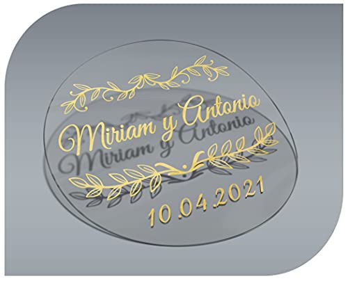 Personalisierbare Aufkleber mit Namen und Datum, transparent, Aufkleber für Einladungen, Hochzeit, Taufe, Verlobung, Kommunion, Geburtstag, Party, Vintage, Stempel (Modell 5) von CrisPhy