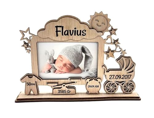 Personalisierbarer Bilderrahmen für Babys, aus Holz, Neugeborene, Geschenk für Neugeborene, Modell 2 von CrisPhy