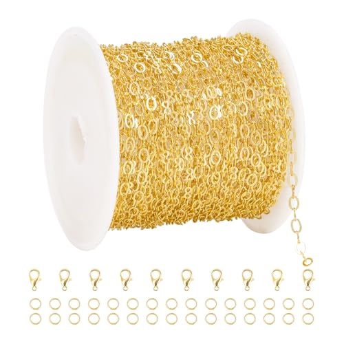 10 m lange vergoldete Kettenrolle für Schmuckherstellung, kleine ovale Gliederketten, Spule für Damen und Herren, Armband, Halskette, Basteln, mit Karabinerverschlüssen und Biegeringe 10 m lange vergoldete Kettenrolle für Schmuckherstellung, kleine ovale Gliederketten, Spule für Damen und Herren, Armband, Halskette, Basteln, mit Karabinerverschlüssen und Biegeringe von Crisjanggo