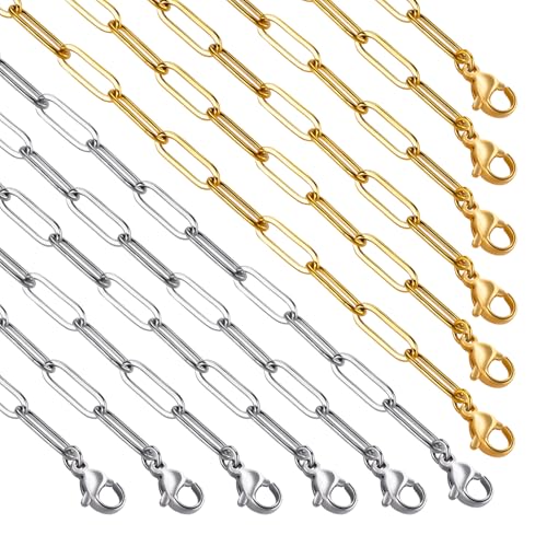 12 Stück Büroklammer-Halskette für Schmuckherstellung, vergoldeter Edelstahl, mit 5,1 cm Verlängerungsketten 12 Stück Büroklammer-Halskette für Schmuckherstellung, vergoldeter Edelstahl, mit 5,1 cm Verlängerungsketten von Crisjanggo