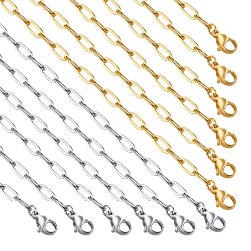 12 Stück vergoldete Kette zur Schmuckherstellung, Edelstahl-Büroklammer-Halskette für Damen und Herren, DIY mit 5,1 cm Verlängerungsketten 12 Stück vergoldete Kette zur Schmuckherstellung, Edelstahl-Büroklammer-Halskette für Damen und Herren, DIY mit 5,1 cm Verlängerungsketten von Crisjanggo