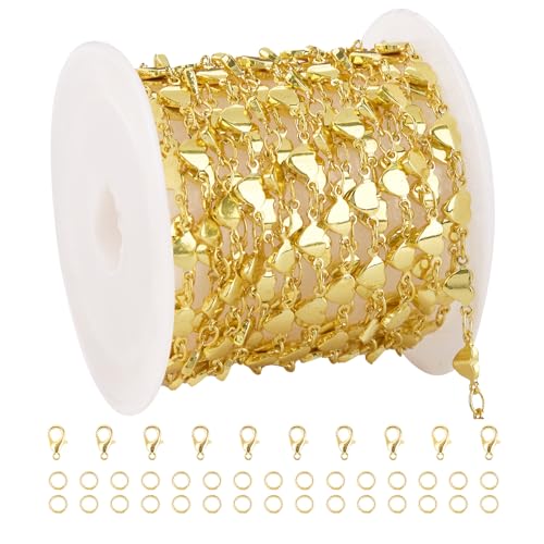 18 Karat vergoldete Ketten für die Schmuckherstellung, 4,5 m lange Herzgliederketten mit Karabinerverschlüssen und Biegeringe für Frauen 18 Karat vergoldete Ketten für die Schmuckherstellung, 4,5 m lange Herzgliederketten mit Karabinerverschlüssen und Biegeringe für Frauen von Crisjanggo