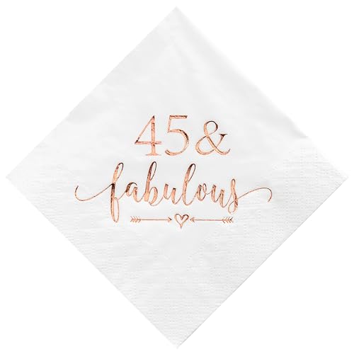 Crisky 45 und fabelhafte Cocktail-Servietten, Roségold, für Frauen, Dekoration zum 45. Geburtstag, Bevergae, Dessert-Tischbedarf, 50 Stück, 3-lagig Crisky 45 und fabelhafte Cocktail-Servietten, Roségold, für Frauen, Dekoration zum 45. Geburtstag, Bevergae, Dessert-Tischbedarf, 50 Stück, 3-lagig von Crisky