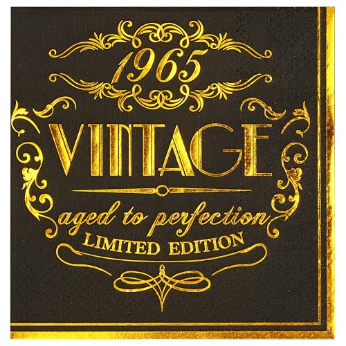 Crisky Servietten zum 60. Geburtstag für Herren zum 60. Geburtstag, Tischdekoration, Schwarz,Gold, Vintage-Design, 1961, für Getränke, Dessert, Kuchen, Partyzubehör, 50 Stück, 3-lagig Crisky Servietten zum 60. Geburtstag für Herren zum 60. Geburtstag, Tischdekoration, Schwarz,Gold, Vintage-Design, 1961, für Getränke, Dessert, Kuchen, Partyzubehör, 50 Stück, 3-lagig von Crisky