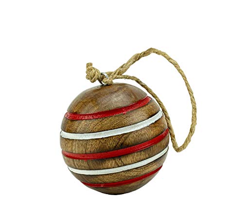 Weihnachten Dekoration – Kugel gestreift aus Holz – mit Juteseil zum Aufhängen - Weihnachtskugel – Maße (Ø) 4,5 cm von Crispe home & garden