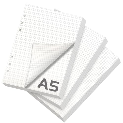 3 Packungen A5 Nachfüllpapier Kariert, Nachfüllbar Notizpapier 180 Blätter 6 Löcher A5 Papier Nachfüllbare Refill Ringbucheinlagen für A5 Notizbuch, Tagbuch, Skizze, Malerei 3 Packungen A5 Nachfüllpapier Kariert, Nachfüllbar Notizpapier 180 Blätter 6 Löcher A5 Papier Nachfüllbare Refill Ringbucheinlagen für A5 Notizbuch, Tagbuch, Skizze, Malerei von Criveple