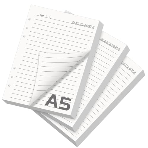 3 Packungen A5 Nachfüllpapier Liniert, Nachfüllbar Notizpapier 180 Blätter 6 Löcher A5 Papier Nachfüllbare Refill Ringbucheinlagen für A5 Notizbuch, Tagbuch, Skizze, Malerei von Criveple