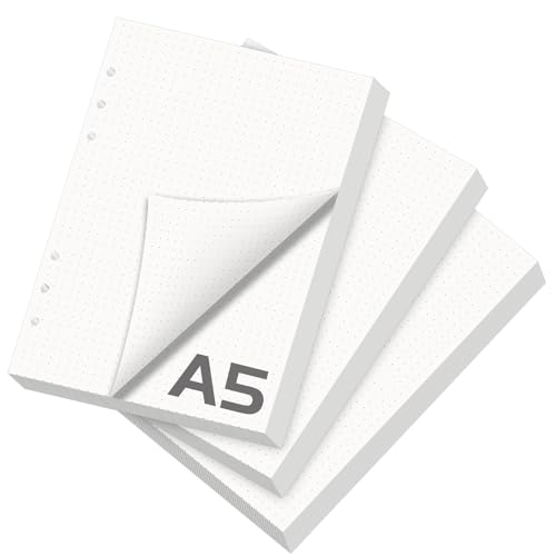 Criveple 3 Packungen A5 Nachfüllpapier Gepunktet, 180 Blätter, 6 Löcher, Elfenbeinfarben, Hochwertiges Papier für A5 Notizbuch, Ringbuch, Skizze, Malerei von Criveple