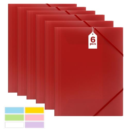 Dokumentenmappe A4, Sammelmappe 6 Stück, Postmappe A4 Schule, PP Kunststoff Ordnungsmappe Pultordner mit Gummizug, für Schule Bürobedarf (6 Stück- Rot) von Criveple