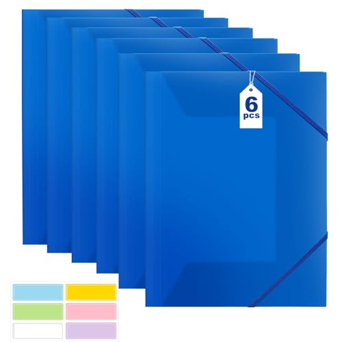 Dokumentenmappe A4, Sammelmappe 6 Stück, Postmappe A4 Schule, PP Kunststoff Ordnungsmappe Pultordner mit Gummizug, für Schule Bürobedarf (Blau) von Criveple