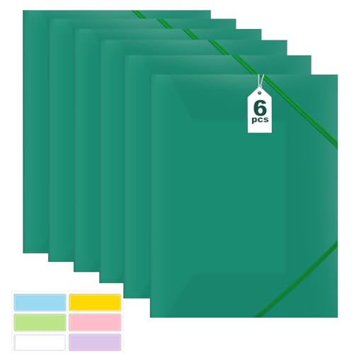 Dokumentenmappe A4, Sammelmappe 6 Stück, Postmappe A4 Schule, PP Kunststoff Ordnungsmappe Pultordner mit Gummizug, für Schule Bürobedarf (Grün) von Criveple