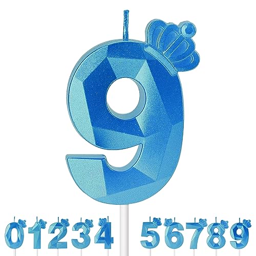 Geburtstagskerze, 7cm, 3D Krone digitale Kerze, Blaue Glitter Kuchen Dekoration, Kuchen Geburtstagskerze, Geburtstag, Jubiläum, Hochzeit, Graduierung Party Kuchen Dekoration (9) von Criveple