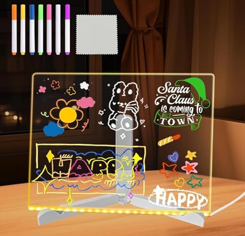 LED Notiztafel mit Farben, LED Notiztafel, Led Schreibtafel 20x30cm, Maltafel Kinder, Acryl Notiztafels mit 7 Farben Stift mit Verstellbarem Ständer, als Notizblock, Schreibtafel, Memo von Criveple