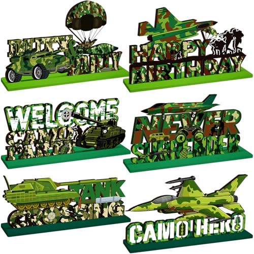 CroBlissful 6er-Set Armee-Party-Tischdekorationen, Camouflage-Holzschild, Dekoration, Militär-Geburtstagsparty, Tafelaufsätze für Topper, Zubehör, Dekorationen, Foto-Requisite CroBlissful 6er-Set Armee-Party-Tischdekorationen, Camouflage-Holzschild, Dekoration, Militär-Geburtstagsparty, Tafelaufsätze für Topper, Zubehör, Dekorationen, Foto-Requisite von CroBlissful