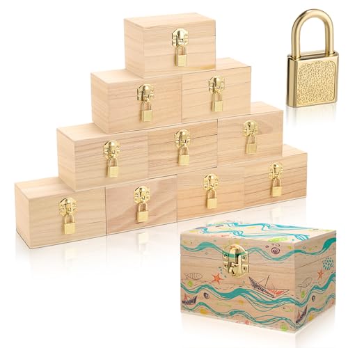 CroBlissful Unlackierte Holzkisten mit Scharnierdeckel, 12 Stück, 24 Stück, 11,9 x 8,1 x 8,1 cm und Mini-Vorhängeschloss mit Schlüsseln, unlackiertes Holz, Schatztruhe für Handwerk, Geschenk, Schmuck CroBlissful Unlackierte Holzkisten mit Scharnierdeckel, 12 Stück, 24 Stück, 11,9 x 8,1 x 8,1 cm und Mini-Vorhängeschloss mit Schlüsseln, unlackiertes Holz, Schatztruhe für Handwerk, Geschenk, Schmuck von CroBlissful