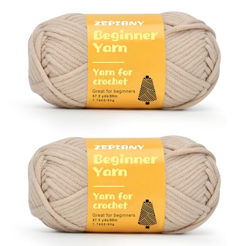 Häkelgarn für Anfänger, Grobes Baumwollgarn zum Häkeln und Stricken, Dickes Amigurumi-Garn mit leicht erkennbaren Stichen für Anfänger Häkelset, Häkelzubehör, 2 x 50g/80m, Beige Häkelgarn für Anfänger, Grobes Baumwollgarn zum Häkeln und Stricken, Dickes Amigurumi-Garn mit leicht erkennbaren Stichen für Anfänger Häkelset, Häkelzubehör, 2 x 50g/80m, Beige von CrochZepiany