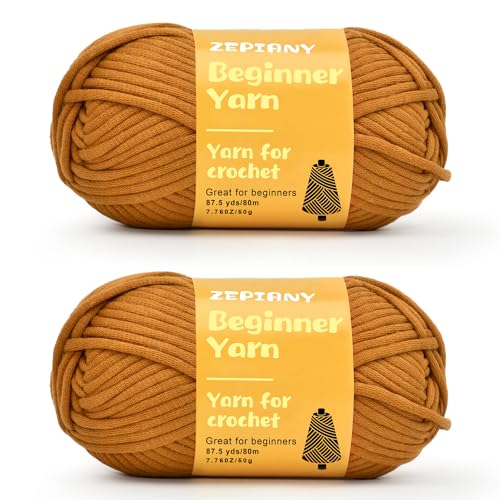 Häkelgarn für Anfänger, Grobes Baumwollgarn zum Häkeln und Stricken, Dickes Amigurumi-Garn mit leicht erkennbaren Stichen für Anfänger Häkelset, Häkelzubehör, 2 x 50g/80m, Braun Häkelgarn für Anfänger, Grobes Baumwollgarn zum Häkeln und Stricken, Dickes Amigurumi-Garn mit leicht erkennbaren Stichen für Anfänger Häkelset, Häkelzubehör, 2 x 50g/80m, Braun von CrochZepiany