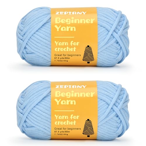 Häkelgarn für Anfänger, Grobes Baumwollgarn zum Häkeln und Stricken, Dickes Amigurumi-Garn mit leicht erkennbaren Stichen für Anfänger Häkelset, Häkelzubehör, 2 x 50g/80m, Hellblau Häkelgarn für Anfänger, Grobes Baumwollgarn zum Häkeln und Stricken, Dickes Amigurumi-Garn mit leicht erkennbaren Stichen für Anfänger Häkelset, Häkelzubehör, 2 x 50g/80m, Hellblau von CrochZepiany