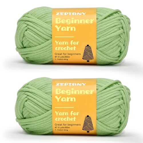 Häkelgarn für Anfänger, Grobes Baumwollgarn zum Häkeln und Stricken, Dickes Amigurumi-Garn mit leicht erkennbaren Stichen für Anfänger Häkelset, Häkelzubehör, 2 x 50g/80m, Hellgrün Häkelgarn für Anfänger, Grobes Baumwollgarn zum Häkeln und Stricken, Dickes Amigurumi-Garn mit leicht erkennbaren Stichen für Anfänger Häkelset, Häkelzubehör, 2 x 50g/80m, Hellgrün von CrochZepiany