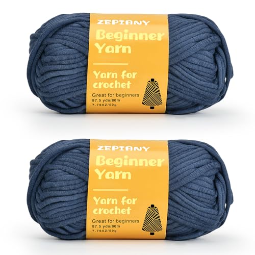 Häkelgarn für Anfänger, Grobes Baumwollgarn zum Häkeln und Stricken, Dickes Amigurumi-Garn mit leicht erkennbaren Stichen für Anfänger Häkelset, Häkelzubehör, 2 x 50g/80m, Jeansblau Häkelgarn für Anfänger, Grobes Baumwollgarn zum Häkeln und Stricken, Dickes Amigurumi-Garn mit leicht erkennbaren Stichen für Anfänger Häkelset, Häkelzubehör, 2 x 50g/80m, Jeansblau von CrochZepiany
