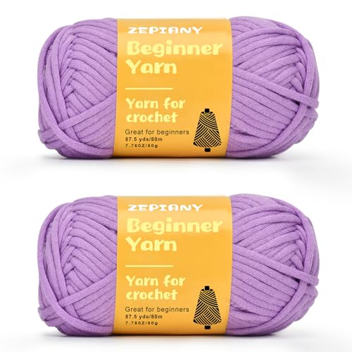 Häkelgarn für Anfänger, Grobes Baumwollgarn zum Häkeln und Stricken, Dickes Amigurumi-Garn mit leicht erkennbaren Stichen für Anfänger Häkelset, Häkelzubehör, 2 x 50g/80m, Lila Häkelgarn für Anfänger, Grobes Baumwollgarn zum Häkeln und Stricken, Dickes Amigurumi-Garn mit leicht erkennbaren Stichen für Anfänger Häkelset, Häkelzubehör, 2 x 50g/80m, Lila von CrochZepiany