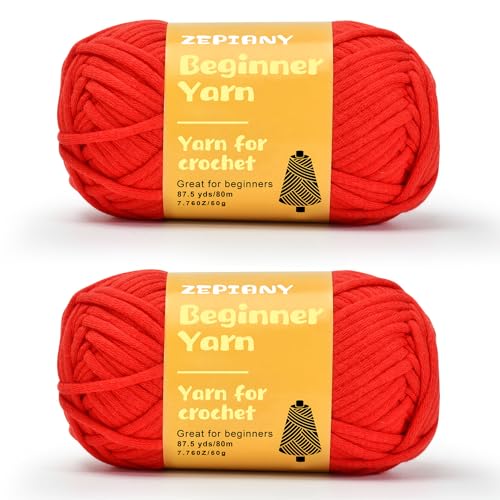 Häkelgarn für Anfänger, Grobes Baumwollgarn zum Häkeln und Stricken, Dickes Amigurumi-Garn mit leicht erkennbaren Stichen für Anfänger Häkelset, Häkelzubehör, 2 x 50g/80m, Rot Häkelgarn für Anfänger, Grobes Baumwollgarn zum Häkeln und Stricken, Dickes Amigurumi-Garn mit leicht erkennbaren Stichen für Anfänger Häkelset, Häkelzubehör, 2 x 50g/80m, Rot von CrochZepiany