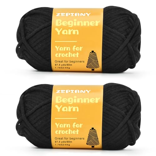 Häkelgarn für Anfänger, Grobes Baumwollgarn zum Häkeln und Stricken, Dickes Amigurumi-Garn mit leicht erkennbaren Stichen für Anfänger Häkelset, Häkelzubehör, 2 x 50g/80m, Schwarz Häkelgarn für Anfänger, Grobes Baumwollgarn zum Häkeln und Stricken, Dickes Amigurumi-Garn mit leicht erkennbaren Stichen für Anfänger Häkelset, Häkelzubehör, 2 x 50g/80m, Schwarz von CrochZepiany