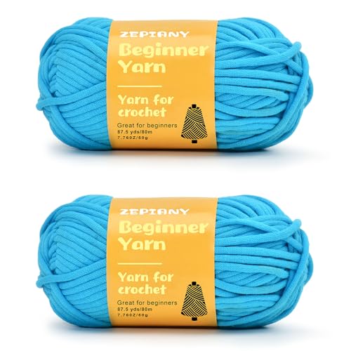 Häkelgarn für Anfänger, Grobes Baumwollgarn zum Häkeln und Stricken, Dickes Amigurumi-Garn mit leicht erkennbaren Stichen für Anfänger Häkelset, Häkelzubehör, 2 x 50g/80m, Seeblau Häkelgarn für Anfänger, Grobes Baumwollgarn zum Häkeln und Stricken, Dickes Amigurumi-Garn mit leicht erkennbaren Stichen für Anfänger Häkelset, Häkelzubehör, 2 x 50g/80m, Seeblau von CrochZepiany