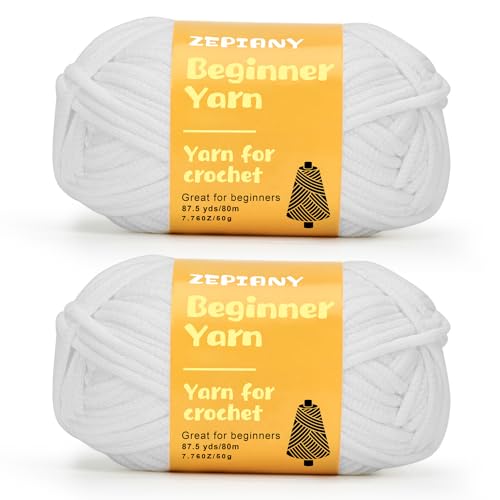 Häkelgarn für Anfänger, Grobes Baumwollgarn zum Häkeln und Stricken, Dickes Amigurumi-Garn mit leicht erkennbaren Stichen für Anfänger Häkelset, Häkelzubehör, 2 x 50g/80m, Weiß Häkelgarn für Anfänger, Grobes Baumwollgarn zum Häkeln und Stricken, Dickes Amigurumi-Garn mit leicht erkennbaren Stichen für Anfänger Häkelset, Häkelzubehör, 2 x 50g/80m, Weiß von CrochZepiany