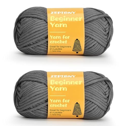 Häkelgarn für Anfänger, Grobes Baumwollgarn zum Häkeln und Stricken, Dickes Amigurumi-Garn mit leicht sichtbaren Stichen für Anfänger Häkelset, Häkelzubehör, 2 x 50g/80m, Dunkelgrau Häkelgarn für Anfänger, Grobes Baumwollgarn zum Häkeln und Stricken, Dickes Amigurumi-Garn mit leicht sichtbaren Stichen für Anfänger Häkelset, Häkelzubehör, 2 x 50g/80m, Dunkelgrau von CrochZepiany