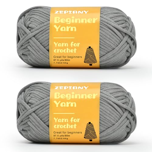 Häkelgarn für Anfänger, Grobes Baumwollgarn zum Häkeln und Stricken, Dickes Amigurumi-Garn mit leicht sichtbaren Stichen für Anfänger Häkelset, Häkelzubehör, 2 x 50g/80m, Hellgrau Häkelgarn für Anfänger, Grobes Baumwollgarn zum Häkeln und Stricken, Dickes Amigurumi-Garn mit leicht sichtbaren Stichen für Anfänger Häkelset, Häkelzubehör, 2 x 50g/80m, Hellgrau von CrochZepiany