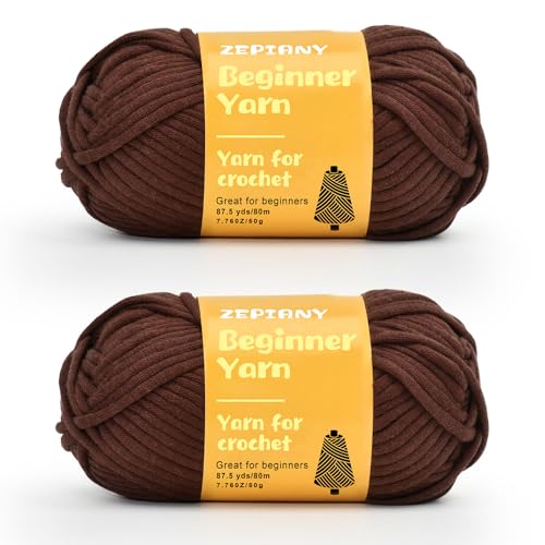 Häkelgarn für Anfänger, grobes Baumwollgarn zum Häkeln und Stricken, dickes Amigurumi-Garn mit leicht sichtbaren Stichen für Anfänger, Häkelset, Häkelzubehör, 2 x 50 g/80 m, Kaffeefarbe Häkelgarn für Anfänger, grobes Baumwollgarn zum Häkeln und Stricken, dickes Amigurumi-Garn mit leicht sichtbaren Stichen für Anfänger, Häkelset, Häkelzubehör, 2 x 50 g/80 m, Kaffeefarbe von CrochZepiany