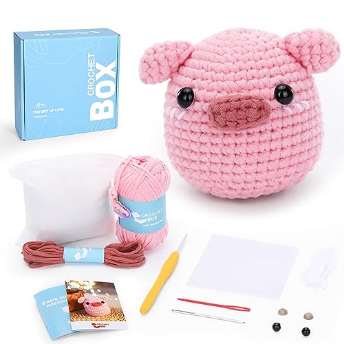 CrochetBox Komplettes Häkelset für Anfänger, Schwein Häkelset, Video-Tutorial einbeziehen, Anleitung, Weiches Garn von CrochetBox