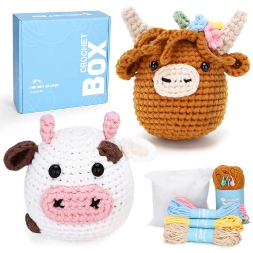 Häkelbox, komplettes Häkelset für Anfänger, 2 Stück, braunes Hochlandkuh und Kuh, Blumenstil, inklusive Video-Tutorial, Anleitung, weiches Garn, Geburtstagsgeschenk Häkelbox, komplettes Häkelset für Anfänger, 2 Stück, braunes Hochlandkuh und Kuh, Blumenstil, inklusive Video-Tutorial, Anleitung, weiches Garn, Geburtstagsgeschenk von CrochetBox