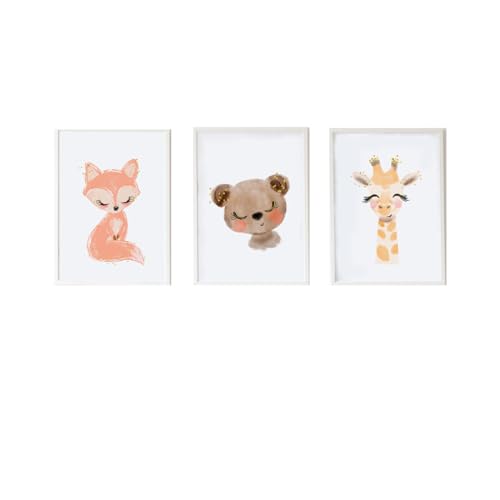 Crochetts Set mit 3 Bildern, 33 x 43 x 2 cm, Bär, Giraffe, Fuchs, 3 Teile von Crochetts