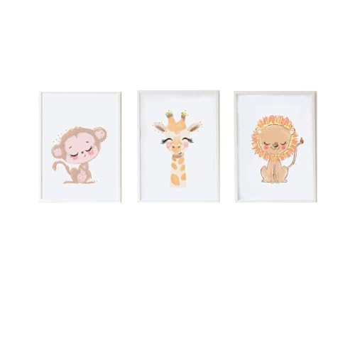 Crochetts Set mit 3 Bildern, 33 x 43 x 2 cm, Giraffe, Löwe, Affe, 3-teilig von Crochetts