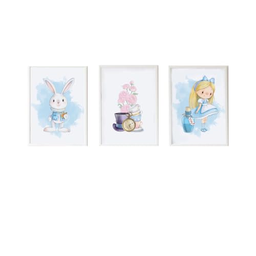 Crochetts Set mit 3 Bildern, Alice, 33 x 43 x 2 cm, Blumen, Kaninchen, Mädchen, 3-teilig von Crochetts