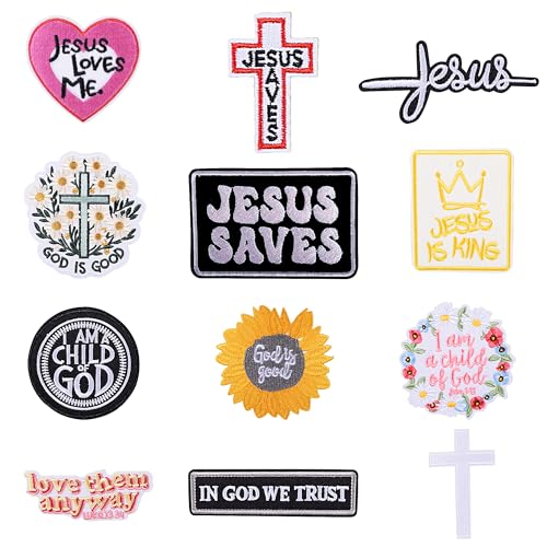 Aufnäher mit Bibelvers zum Aufbügeln für Kleidung, 12 Stück, christliche Jesus, bestickt, Applikationen zum Aufnähen für Jacken, Hüte, Rucksäcke, Bastelprojekte von Crocode tears
