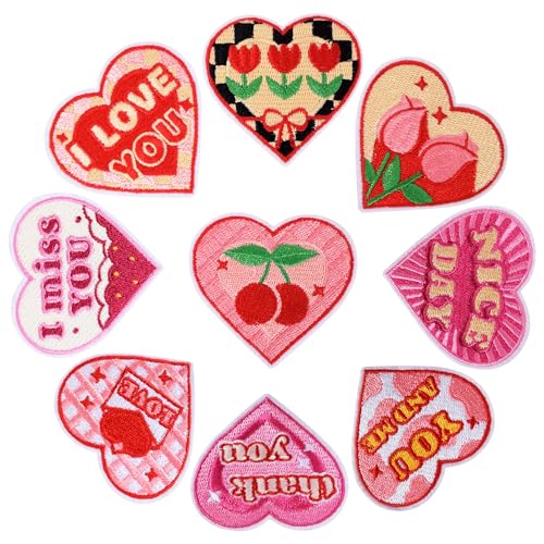 Aufnäher zum Aufbügeln, Motiv: Herz, Kokette, bestickt, für Hüte, Jacken, Taschen, Jeans, Heißpresse, 9 Stück Aufnäher zum Aufbügeln, Motiv: Herz, Kokette, bestickt, für Hüte, Jacken, Taschen, Jeans, Heißpresse, 9 Stück von Crocode tears