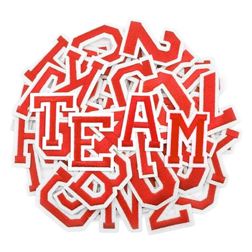 Crocode tears Aufbügler für Kleidung, 72 Stück, rot, mit Heißpresse, bestickte Buchstaben-Aufnäher für LKW, Hut, Adrette Varsity-Buchstaben und Zahlen für Kleidung, Rucksäcke, Jeans, Hüte von Crocode tears