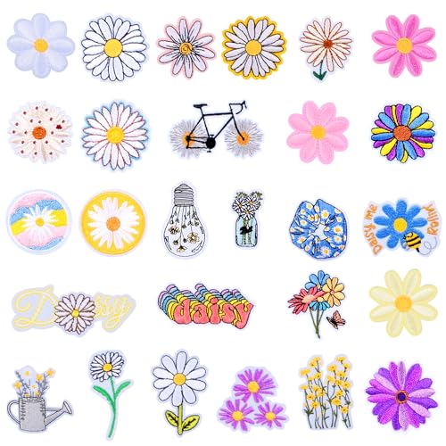 Gänseblümchen-Aufnäher zum Aufbügeln, niedlich, bestickt, für Hüte, Nähen, Basteln, für Kleidung, Jeans, Kinderkleidung, Dekoration, 27 Stück von Crocode tears