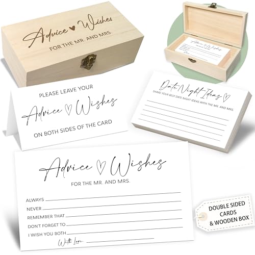 Crocothemis Ratschläge und Wünsche für den Herr und die Frau – 50 Packungen Hochzeitsratschläge Karten Brautdusche Spielkarten mit Holzbox -A01 von Crocothemis