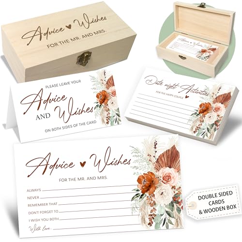 Crocothemis Ratschläge und Wünsche für den Herr und die Frau – 50 Packungen Hochzeitsratschläge Karten Brautdusche Spielkarten mit Holzbox -A08 von Crocothemis