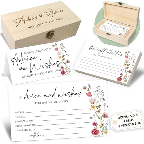 Crocothemis Ratschläge und Wünsche für den Herr und die Frau – 50 Packungen Hochzeitsratschläge Karten Brautdusche Spielkarten mit Holzkiste - A04 von Crocothemis
