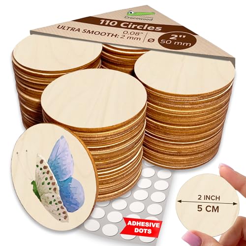 110 St Blanko Holzscheiben zum Basteln - 5cm Holz Rund für Dekoration & Handwerke - Holzscheiben als Holzplatte - Holzkreise für Streudeko von Crocowood