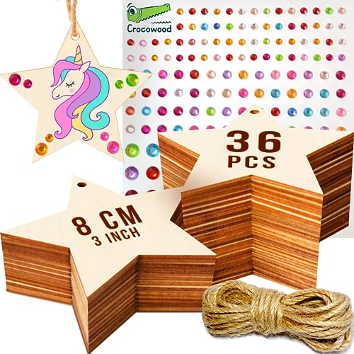 Crocowood 36 St Holzsterne mit Strasssteine - 8cm Blanko Holzsterne zum Basteln - Unbehandelte Holz Stern Weihnachtsbaumschmuck Anhänger Holzscheiben - Holzausschnitte Sterne aus Holz Crocowood 36 St Holzsterne mit Strasssteine - 8cm Blanko Holzsterne zum Basteln - Unbehandelte Holz Stern Weihnachtsbaumschmuck Anhänger Holzscheiben - Holzausschnitte Sterne aus Holz von Crocowood