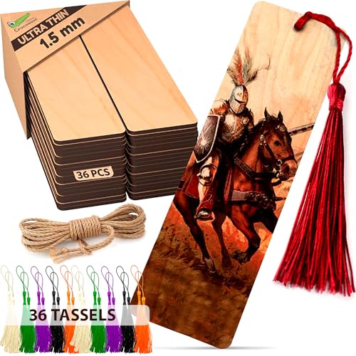 Crocowood: 72 Stk Lesezeichen Holz Blanko Set - 36 Holzlesezeichen + 36 Bunte Quasten - Blanko Lesezeichen aus Holz mit Loch für DIY, Handwerk & Geschenke Crocowood: 72 Stk Lesezeichen Holz Blanko Set - 36 Holzlesezeichen + 36 Bunte Quasten - Blanko Lesezeichen aus Holz mit Loch für DIY, Handwerk & Geschenke von Crocowood