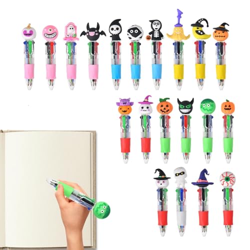 Croovepi Halloween-Stifte, -Kürbis-Hexen-Kugelschreiber, glatt, 4 Farben, niedlich, ergonomisches Schreiben, Halloween-Schreibwaren, Werkzeuge für Journaling, Schule, Geschäft, Lehrer von Croovepi
