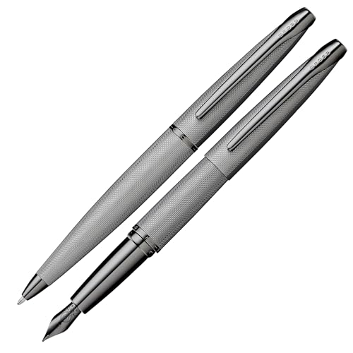 Cross ATX Kugelschreiber und Füllfederhalter Geschenkset (Strich- bzw. Federstärke M, Schreibfarbe schwarz) gebürstetes Titangrau von Cross